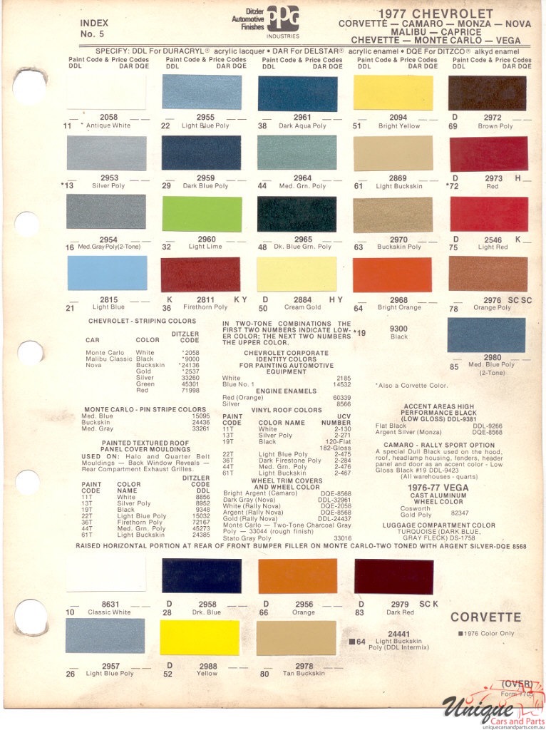 1977 Chev Paint Charts PPG 1